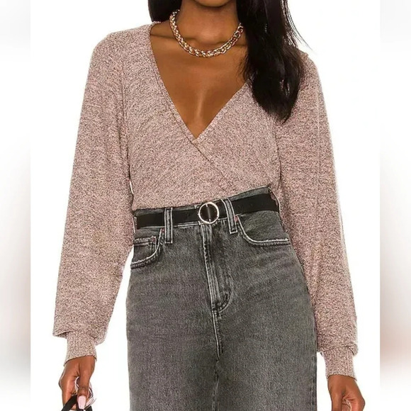 Free People Sweaters - FREE PEOPLE S Going For Gold Wrap Sweater Dusty Rose Pink Knit Metallic V Neck